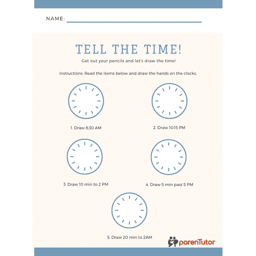 Telling and writing the time to five minutes | parentutor.co.uk